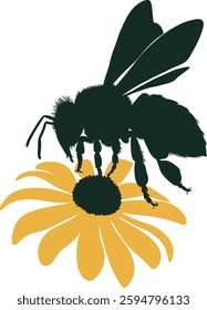 silhouette of a bee sit on the flower