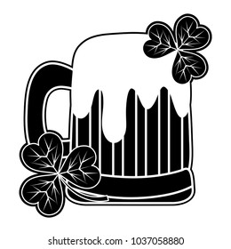 silhouette beer glass beverage with clovers plants