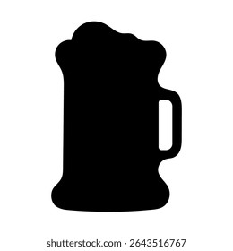 Silhouette of beer mug with side handle isolated on white background, solid black vector icon for design use