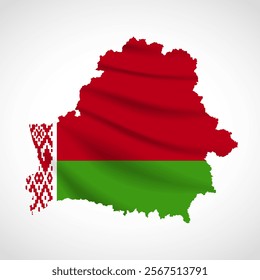 Silhouette of Belarus map filled with the Belarusian flag design, symbolizing national pride, cultural heritage, and geographic identity.  
