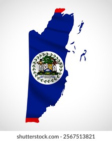 Silhouette of Belize map filled with the Belizean flag design, symbolizing national pride, cultural heritage, and geographic identity.  
