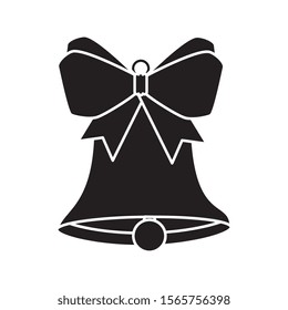 silhouette of bell christmas decoration with bow ribbon vector illustration design