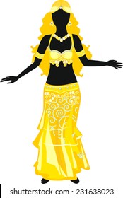 Silhouette of belly dancer in yellow dress