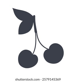 Silhouette of a berry with leaves on a transparent background.