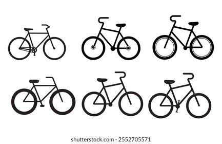 Paquete del icono de la bicicleta de la silueta aislado en un fondo blanco, sistema del icono de la bicicleta