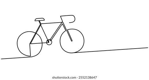 silhueta de uma bicicleta, conceito de símbolo de esportes de bicicleta contínua de uma linha. Fitness saudável estilo de vida bicicleta atividade de bicicleta. Digital branco linha única esboço desenho vetor ilustração, contínuo um