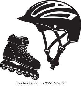 silhouette bicycle protective helmet logo icon. silhouette bicycle safe guard helmet, silhouette roller skate protect the helmet