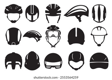 Silhouette Bicycle safety guard bundle. Silhouette roller skates safety guard bundle isolated on a white background. silhouette bicycleroller skates protect helmet bundle icon. silhouette head guard