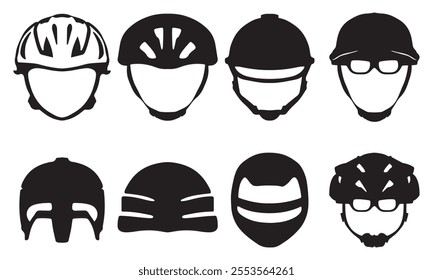 Silhouette Bicycle safety guard bundle. Silhouette roller skates safety guard bundle isolated on a white background. silhouette bicycleroller skates protect helmet bundle icon. silhouette head guard