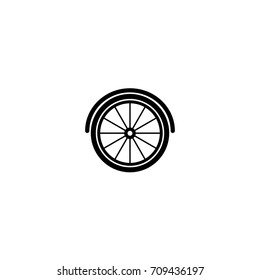 Silhouette of a bicycle wheel icon. Flat  bike wheel pictogram isolated on white. Vector illustration. Eco transport symbol. Black and white.