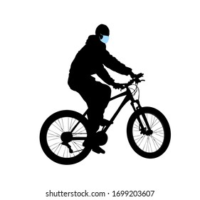 The silhouette of a bicycler in a medical mask. Vector illustration