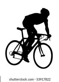 silhouette of a bicycler is on a white background