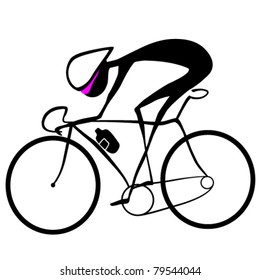 Silhouette of a bicycler is on a white background