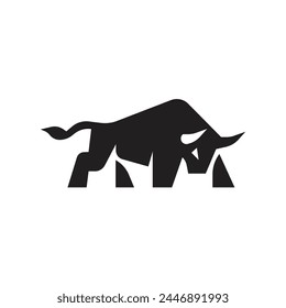 silhouette of a big angry bull ready to attack logo vector