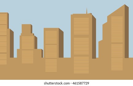 Silhouette of big building scenery vector art illustration