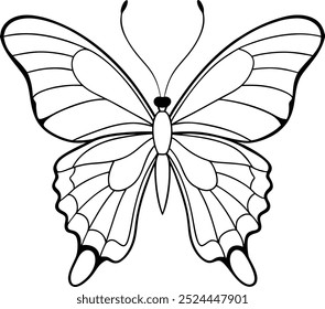 silhouette big butterfly line art style on white background