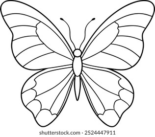 silhouette big butterfly line art style on white background