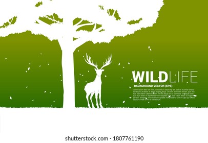 Silhouette of Big deer with big tree background for natural take care and save the environment.