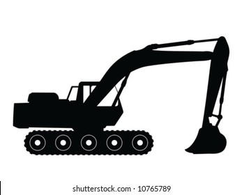 Silhouette big excavator, vector illustration