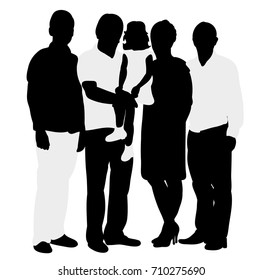 silhouette big family with the child, vector, isolated