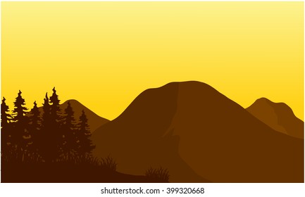 Silhouette of big mountain at the sunset 