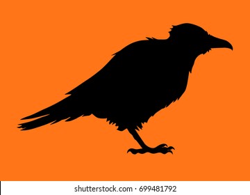 Silhouette big raven monster. Cartoon style. Design element for halloween banner, greeting card or invites. Vector illustration