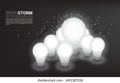 Silhouette of big and small light bulb with dot connect line polygon . Business Concept of big idea and brainstorm.