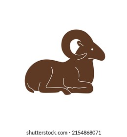 Silhouette of bighorn. Detailed drawing of animal. Simple contour vector illustration for emblem, badge, insignia.