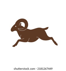 Silhouette of bighorn. Detailed drawing of animal. Simple contour vector illustration for emblem, badge, insignia.