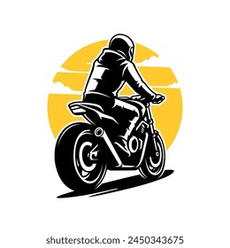 silhouette of a biker riding motorcycle illustration vector