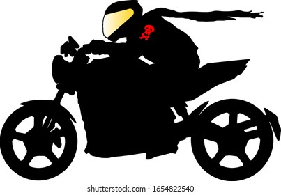 Silhouette of a biker riding a motorcycle. Vector illustration. 