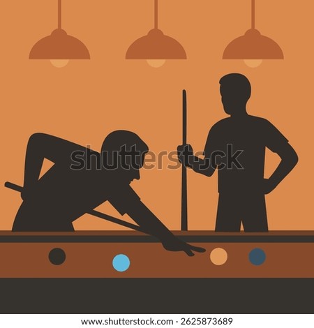 silhouette billiard player training in home