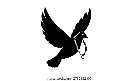 Silhouette bird with broken chain flying free