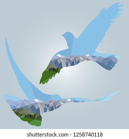 silhouette of a bird with a chased landscape