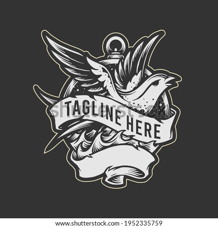 Silhouette Bird and compass Tattoo illustrations for your work Logo, mascot merchandise t-shirt, stickers and Label designs, poster, greeting cards advertising business company or brands.
