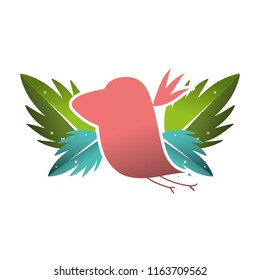 silhouette bird with exotic leaves reserve