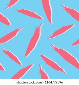 Silhouette Bird Feathers Seamless Vector Pattern Background, Hand Drawn Pastel Illustration for Summer Fashion Prints, Retro Pop Art Textiles, On Trend Home Decor, Feminine Girly Stationery, Wallpaper
