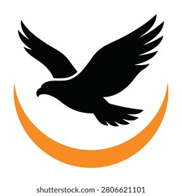 Silhouette of a bird in flight over a crescent moon, symbolizing freedom and dreams