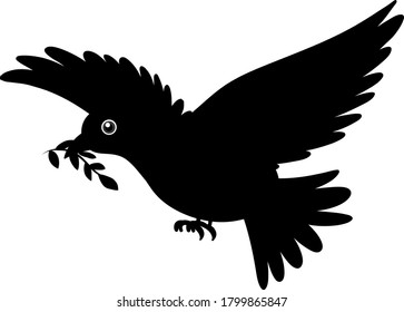 Silhouette bird flying on white background illustration