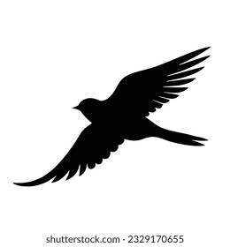 silhouette of bird flying, in white background, vector isolated