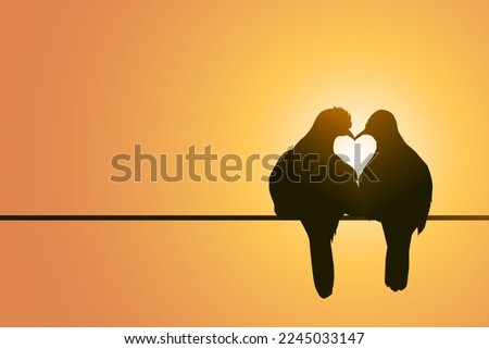 silhouette of bird in heart shape on pastel background and valentines day. vector, illustration 商業照片 © 