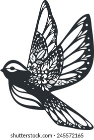silhouette bird isolated on white for papercut