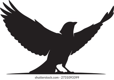 Silhouette of a bird, likely a hawk or eagle, flying with its wings spread wide isolated on a white background