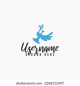 silhouette bird logo design : flat blue pigeon, dove flying logo vector design inspiration with modern, elegant and simple styles. 