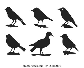 silhouette bird logo design, simple hand drawn and linocut style, bird silhouette illustration