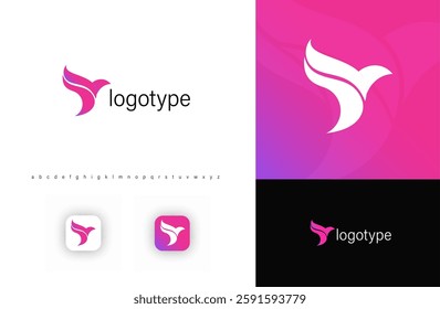 Silhouette bird logo with sleek, dynamic wings symbolizing speed, freedom, and innovation. Perfect for technology, startups, apps, digital businesses, AI, communication branding. Vector logo. 