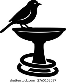 Silhouette Bird on a birdbath icon vector Illustrator
