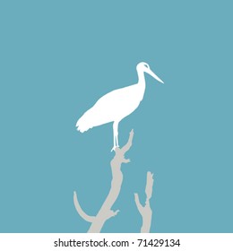 Silhouette bird on a branch. Vector illustration