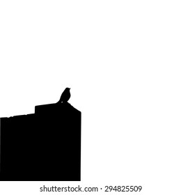 silhouette bird on building with  white background, vector illustration