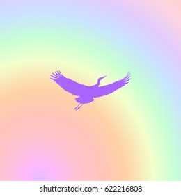 Silhouette of the bird on a rainbow background, vector illustration